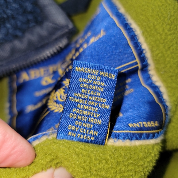 Y2K Abercrombie & Fitch Vintage Navy Green Deep Pile Fleece Jacket Coat Small - Picture 10 of 10